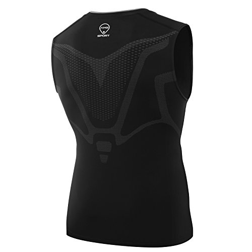 AMZSPORT Camiseta de compresión sin mangas para hombre Deportes de Secado Rápido Baselayer Funcionamiento Tirantes Negro L