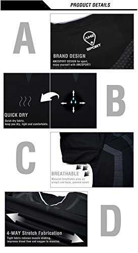AMZSPORT Camiseta de compresión sin mangas para hombre Deportes de Secado Rápido Baselayer Funcionamiento Tirantes Negro L