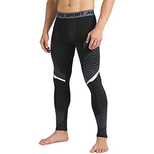 AMZSPORT Mallas de Compresión Deportivas para Hombre Medias de Entrenamiento, Negro, L