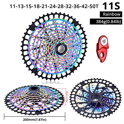 Anazoo Cassette para Bicicleta MTB de 11 velocidades, buje estándar 11-50T de Acero Ultraligero 11S Ultimate HG Compatible con Shimano Sram (Excepto XD y Micro Spline)(Color:Rainbow,Size:11S-50T)