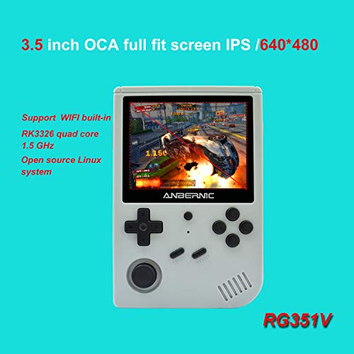 Anbernic RG351V Consolas de Juegos Portátil , Consola de Juegos Retro 3.5 Pulgadas IPS Built-in WiFi Online Sparring 64G TF Card 2500 Juegos Support PSP / PS1 / N64 / NDS (Gray)