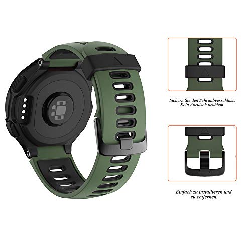 ANBEST Correa de Silicona Compatible para Forerunner 235/735XT/220/230/620/630 Pulsera de Reemplazo Correa Adecuado para Approach S20/S5/S6 Smart Watch, Ejército Verde/Negro