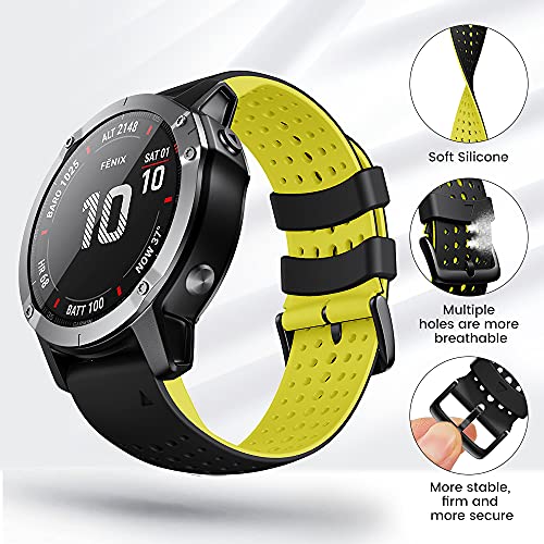 ANBEST Pulsera de Silicona Compatible con Garmin Fenix ​​5X/Fenix 6X Correa, 26mm Correa de Repuesto de Liberación Rápida para Fenix ​​6X Pro/Fenix 5X Plus/Fenix ​​3HR/Fenix ​​3, Negro/Amarillo