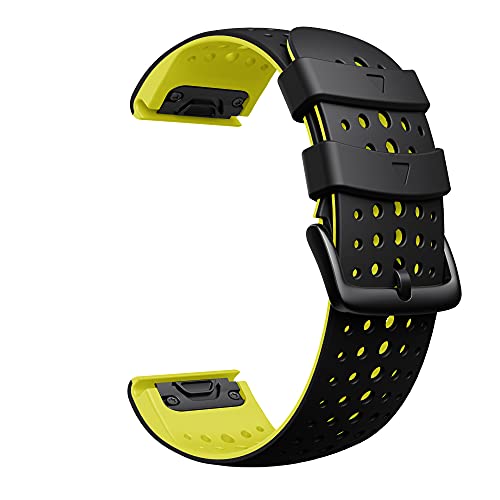 ANBEST Pulsera de Silicona Compatible con Garmin Fenix ​​5X/Fenix 6X Correa, 26mm Correa de Repuesto de Liberación Rápida para Fenix ​​6X Pro/Fenix 5X Plus/Fenix ​​3HR/Fenix ​​3, Negro/Amarillo