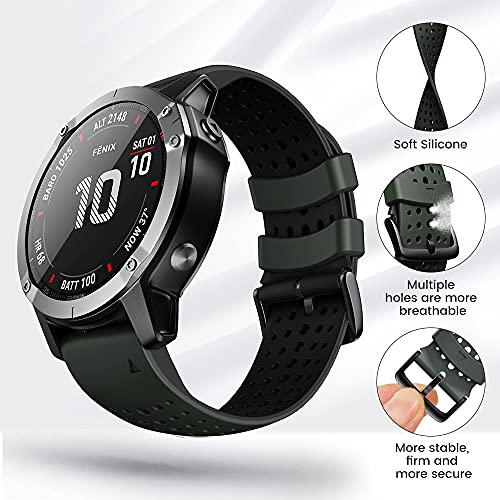 ANBEST Pulsera de Silicona Compatible con Garmin Fenix ​​5X/Fenix 6X Correa, 26mm Correa de Repuesto de Liberación Rápida para Fenix ​​6X Pro/Fenix 5X Plus/Fenix ​​3HR/Fenix ​​3, Verde Militar/Negro