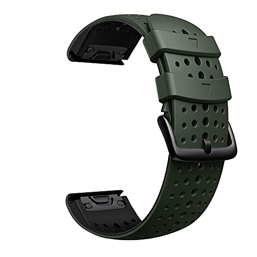 ANBEST Pulsera de Silicona Compatible con Garmin Fenix ​​5X/Fenix 6X Correa, 26mm Correa de Repuesto de Liberación Rápida para Fenix ​​6X Pro/Fenix 5X Plus/Fenix ​​3HR/Fenix ​​3, Verde Militar/Negro