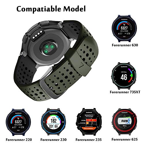 ANBEST Pulsera de Silicona Compatible con Garmin Forerunner 235/735XT/220/230/620/630 Correa Deportiva Adecuada para Garmin Approach S20/S5/S6, Verde Ejército/Negro