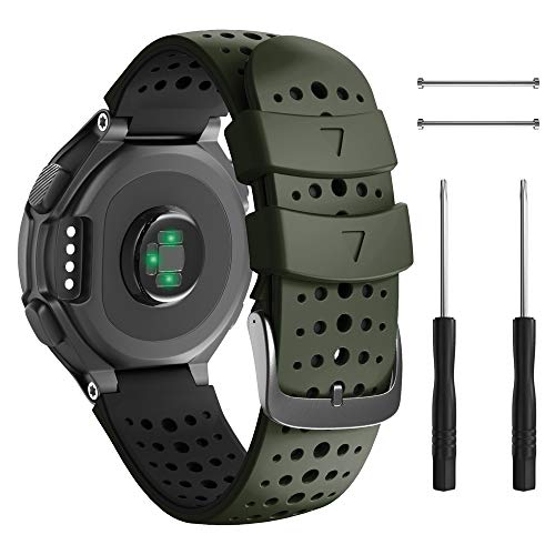 ANBEST Pulsera de Silicona Compatible con Garmin Forerunner 235/735XT/220/230/620/630 Correa Deportiva Adecuada para Garmin Approach S20/S5/S6, Verde Ejército/Negro