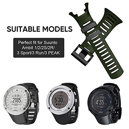 ANBEST Pulsera de TPU Compatible con Suunto Ambit 3/2/1/Ambit 3 Peak Correa, Repuesto de Pulsera Deportiva para Suunto Ambit 2R/2S/3 Sport/3 Run Smart Watch, Verde Ejercito