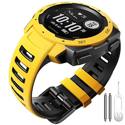 ANBEST Pulseras de Silicona Compatibles con Garmin Instinct Esports Correa, Pulsera de Suave Repuesto Deportiva para Garmin Instinct Tactical/Tide/Solar Smart Watch, Amarillo Paja/Negro