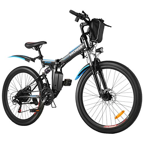 ANCHEER Bicicleta Eléctrica Plegable 26 Pulgadas, Batería de Litio 36 V 8 Ah, Motor Sin Escobillas 250 W, 26" E-Bike 21 Velocidades para Adultos