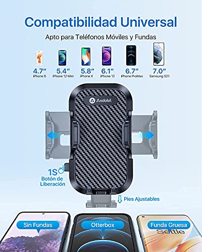 andobil Soporte Móvil Coche [Estable y Robusto de Vanguardia] 4 en 1 Soporte Movil Coche Ventosa Salpicadero/Parabrisa/Rejilla Sujeta Movil Coche 360° Rotación Compatible con iPhone Samsung Xiaomi