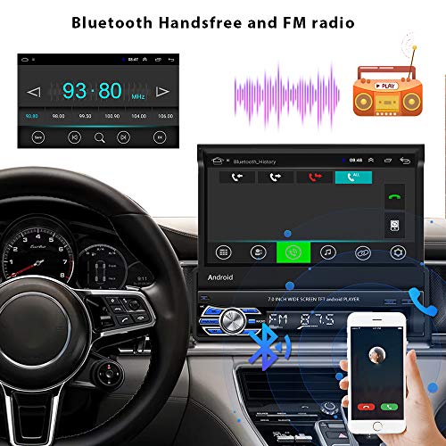 Android 1 DIN Radio de Coche GPS [2 + 16G] CAMECHO 7" Pantalla táctil capacitiva desplegable Bluetooth Radio FM Navegación WiFi Enlace Espejo para teléfono Android iOS + Cámara de visión Trasera
