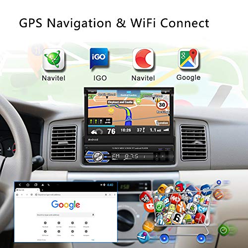 Android 1 DIN Radio de Coche GPS [2 + 16G] CAMECHO 7" Pantalla táctil capacitiva desplegable Bluetooth Radio FM Navegación WiFi Enlace Espejo para teléfono Android iOS + Cámara de visión Trasera