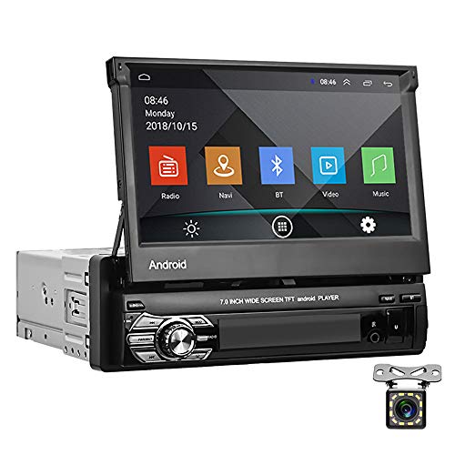 Android 1 DIN Radio de Coche GPS CAMECHO 7" Pantalla táctil capacitiva desplegable Bluetooth Radio FM Navegación WiFi Enlace Espejo para teléfono Android iOS + Cámara de visión Trasera