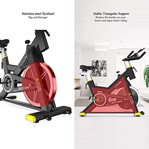 ANEWSIR Bicicleta Estática Bici Spinning Indoor, Sportstech Bicicleta con Pantalla LCD/Correa silenciosa/Pulsómetro/Soporte para iPad/Resistencia Magnética/Asiento Suave Ajustable. Hasta 200Kg.