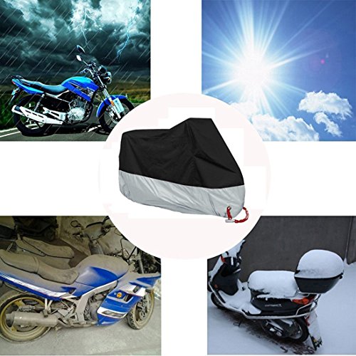 ANFTOP Funda para Moto 190T Cubierta 4XL Impermeable Agujeros de la Cerradura de Motocicleta Plateado y Negro Motorcycle Cover Talla XXXXL