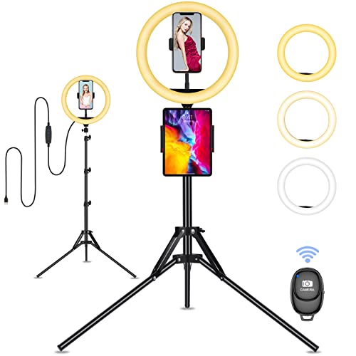 Anillo de Luz con Tripode, Eletorot Aro de Luz para Movil Selfie Ring Light 3 Color 10 Pulgada Luz Grabar Videos para Tiktok Live Stream Volg, Youtube, Fotografia, Maquillaje (Soporte de Trípode Alto)