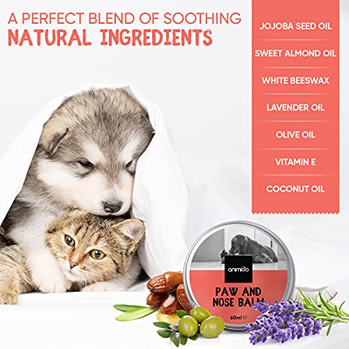 Animigo Bálsamo Natural Protector Calmante para Patas, Nariz y Piel De Perros y Gatos - Crema Hidratante, Protege y Repara Piel Seca y Agrietada, Bálsamo Protector Piel, Hocico y Almohadillas, 60ml