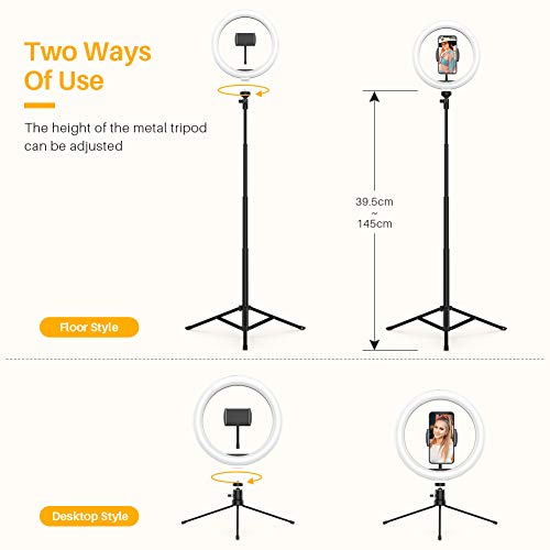 Anozer Aro de luz, 10.2'' LED aro de Luz con 57.1'' Trípode Alto y Trípode Metal de Mesa&Soporte Movil, Anillo luz de 3 modo y 10 Brillo para Transmisión en vivo/YouTube Video/Tiktok/Maquillaje/Selfie