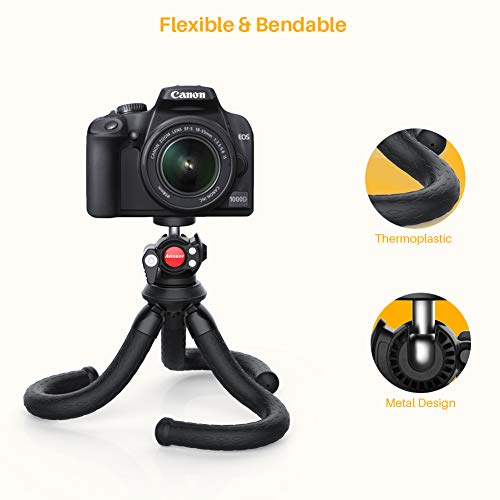 Anozer Tripode Movil Flexible, Mini Tripode Telefono, Soporte Pulpo Portátil para Cámara Acción, Rótula de Bola Giratoria 360°y Tornillo Universal 1/4'' para Hacer Foto, Video, videollamadas, Vlog