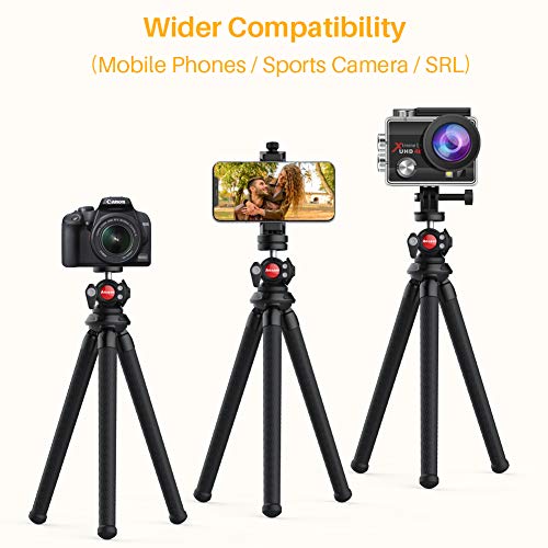 Anozer Tripode Movil Flexible, Mini Tripode Telefono, Soporte Pulpo Portátil para Cámara Acción, Rótula de Bola Giratoria 360°y Tornillo Universal 1/4'' para Hacer Foto, Video, videollamadas, Vlog