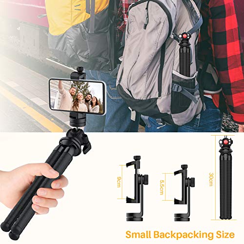 Anozer Tripode Movil Flexible, Mini Tripode Telefono, Soporte Pulpo Portátil para Cámara Acción, Rótula de Bola Giratoria 360°y Tornillo Universal 1/4'' para Hacer Foto, Video, videollamadas, Vlog