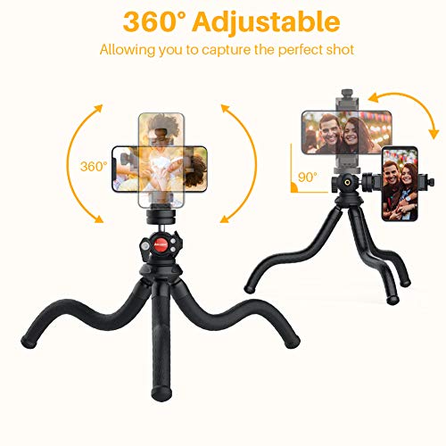 Anozer Tripode Movil Flexible, Mini Tripode Telefono, Soporte Pulpo Portátil para Cámara Acción, Rótula de Bola Giratoria 360°y Tornillo Universal 1/4'' para Hacer Foto, Video, videollamadas, Vlog