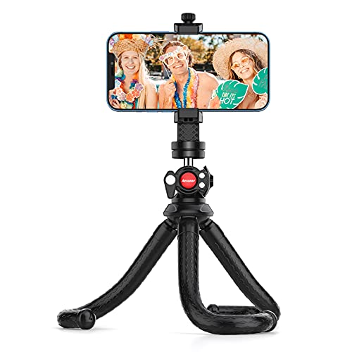 Anozer Tripode Movil Flexible, Mini Tripode Telefono, Soporte Pulpo Portátil para Cámara Acción, Rótula de Bola Giratoria 360°y Tornillo Universal 1/4'' para Hacer Foto, Video, videollamadas, Vlog