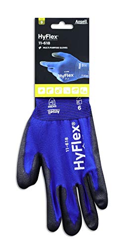 Ansell HyFlex 11-618 Guantes de Trabajo de Nylon Extra-Finos, Guante Mecánico Duraderos Usos Múltiples, Protección Mecánica Industrial, Seguridad y Destreza, Hombre Mujer, Negro, Talla M (1 Par)