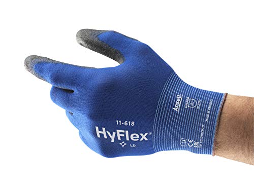 Ansell HyFlex 11-618 Guantes de Trabajo de Nylon Extra-Finos, Guante Mecánico Duraderos Usos Múltiples, Protección Mecánica Industrial, Seguridad y Destreza, Hombre Mujer, Negro, Talla M (1 Par)