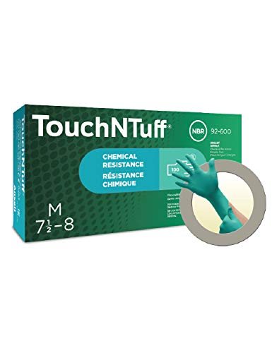 Ansell TouchNTuff 92-600 Guantes Desechables de Nitrilo, Protección Mecánica y Quimica, Industria Alimentaria, Resistencia y Destreza, Guantes Sin Polvo, Sin Látex, Verde, Talla M (100 Guantes)