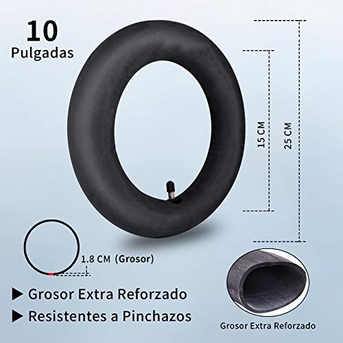 ANSENI® Kit Ruedas Wanda 10 Pulgadas Compatible para Xiaomi M365, 1s, Essential,Pro y Pro2, Reemplazo para Patinete Electrico, Rueda,Camara de Aire 10 Pulgadas, Alzas y Adaptador de Válvula (Negro)