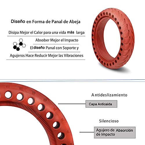 ANSENI® Ruedas Macizas Roja para Patinete Electrico Rueda de 8.5 Pulgadas, Neumáticos de Reemplazo, Rueda de Repuesto Antipinchazo Compatible con Xiaomi Scooter Electrico M365/Pro/1S Patinete Cecotec