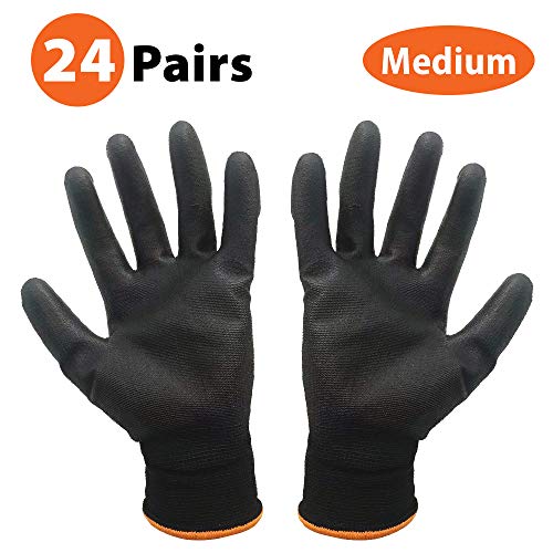 ANSIO 10 pares Guantes de trabajo Guantes de trabajo de manipulación general de nylon negro sumergido en palma de PU - Mediano - 8