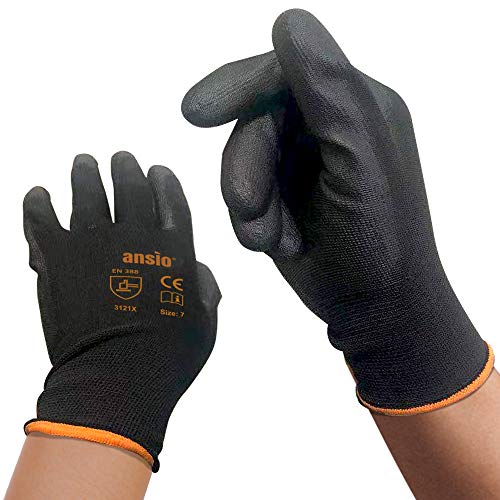 ANSIO 10 pares Guantes de trabajo Guantes de trabajo de manipulación general de nylon negro sumergido en palma de PU - Mediano - 8