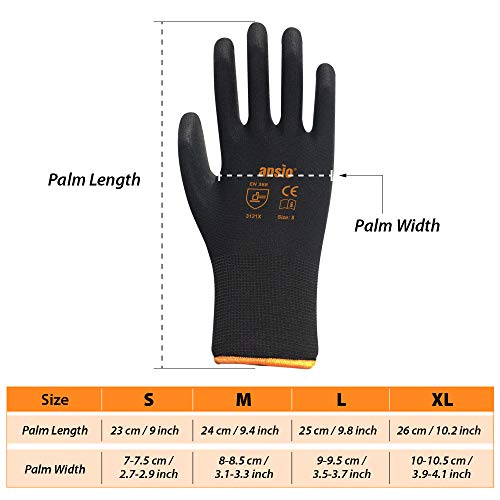 ANSIO 10 pares Guantes de trabajo Guantes de trabajo de manipulación general de nylon negro sumergido en palma de PU - Mediano - 8