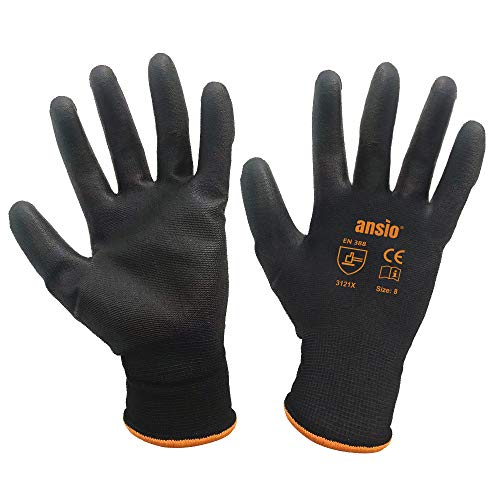 ANSIO 10 pares Guantes de trabajo Guantes de trabajo de manipulación general de nylon negro sumergido en palma de PU - Mediano - 8