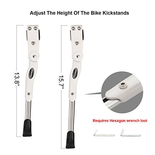 ANWONE Caballete Lateral Ajustable, Soporte de Bicicleta de aleación Ajustable MTB con pie de Goma Antideslizante, Soporte de pie de aleación Universal para Bicicleta 22"- 28"(Blanco)