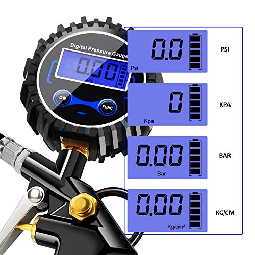 Anykuu Manómetro Presión Neumáticos Manómetro Digital Manómetro Inflador Neumáticos con Pantalla Digital LCD 220PSI de Alta Precisión Multi Accesorios para Coche Moto Bicicleta y Camión