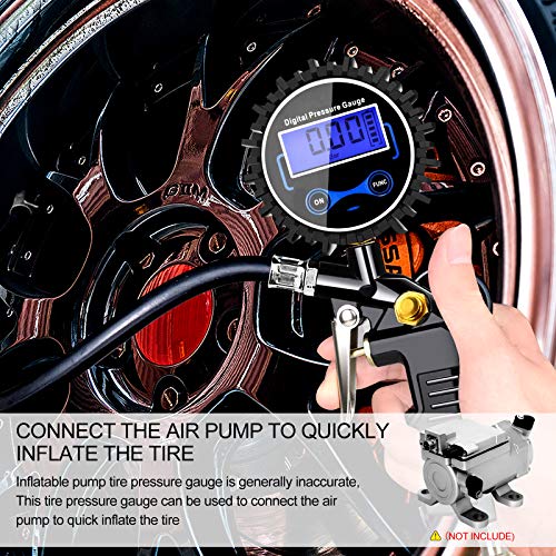 Anykuu Manómetro Presión Neumáticos Manómetro Digital Manómetro Inflador Neumáticos con Pantalla Digital LCD 220PSI de Alta Precisión Multi Accesorios para Coche Moto Bicicleta y Camión