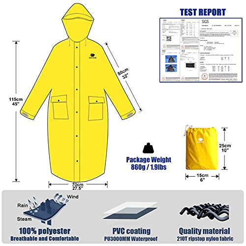 Anyoo Unisex Rain Coat Senderismo Impermeable Empaquetado Impermeable Largo