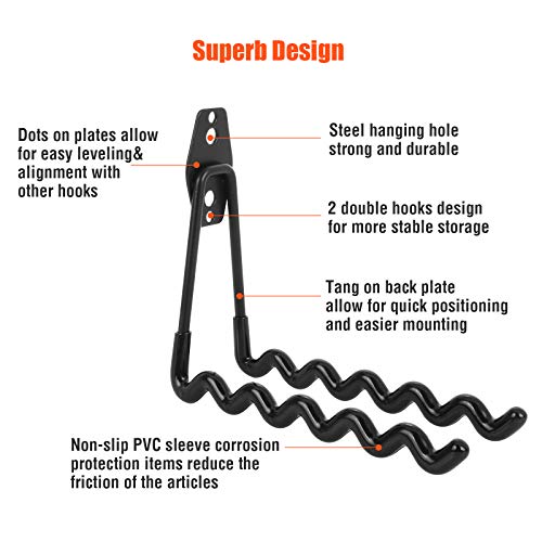 AojSup 12 piezas Gancho para Colgador de Garaje Dobles Ganchos de Almacenamiento de Garaje Gancho de Bicicleta de Pared para Organizar Herramientas,Escaleras,Bicicletas