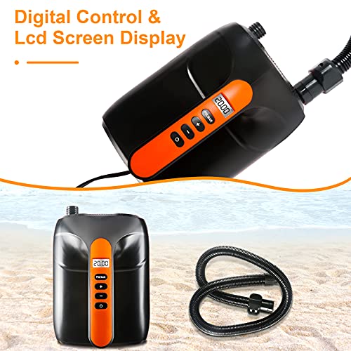 AOLVO Bomba de Aire Sup 20PSI, Bomba de Tabla de Paleta de 12 V con Clip de batería, 6 adaptadores de válvula, desinflado, Bomba de Aire eléctrica para Tablas de Paddle Surf inflables, Barcos