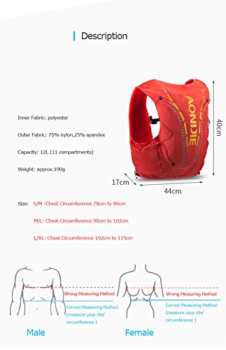 AONIJIE 12L Profesional Ligero Mochila de hidratación Superior Chaleco para Trail Running Ciclismo Marathoner para Hombre Mujer (Naranja-L/XL)