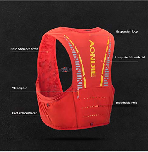 AONIJIE 5L Hombre Mujer Ligero Mochila de hidratación Superior Chaleco para Trail Running Ciclismo Marathoner Profesional (Negro -L/XL)