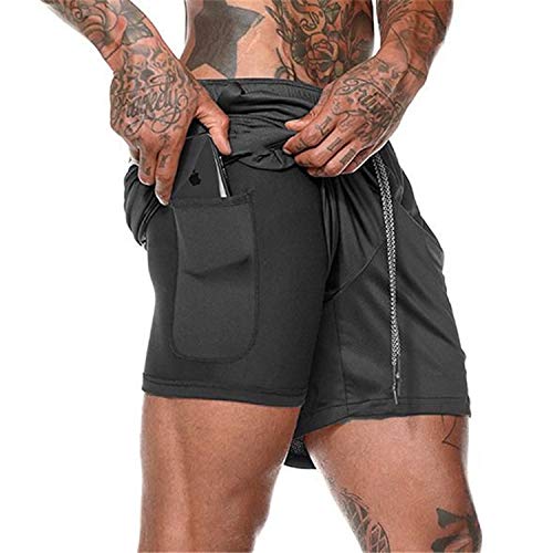 Aotlet Pantalones Cortos Deportivos para Hombre,2 en 1 Pantalón Corto Deportivo Secado Rápido Shorts Pants para Tenis Running Fitness Gimnasio Gym Atletismo Nadar, Negro, M-3XL(Apretado y pequeño)