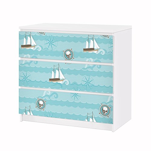 Apalis Vinilo Adhesivo para Muebles IKEA - Malm Dresser 3xDrawers - Marine Ornament, Größe:3 Mal 20cm x 80cm