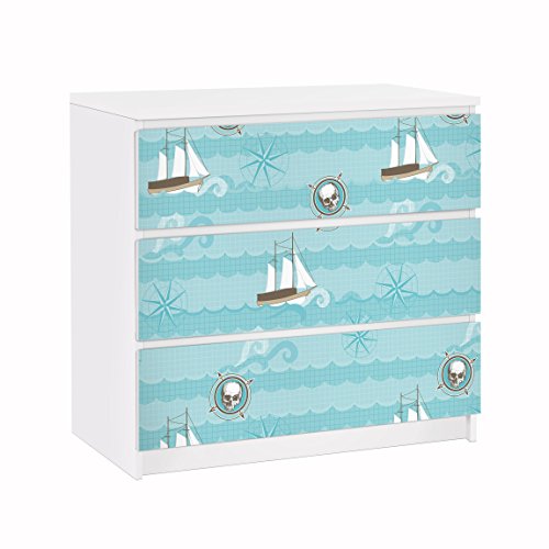 Apalis Vinilo Adhesivo para Muebles IKEA - Malm Dresser 3xDrawers - Marine Ornament, Größe:3 Mal 20cm x 80cm