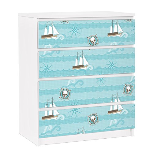 Apalis Vinilo Adhesivo para Muebles IKEA - Malm Dresser 4xDrawers - Marine Ornament, Größe:4 Mal 20cm x 80cm